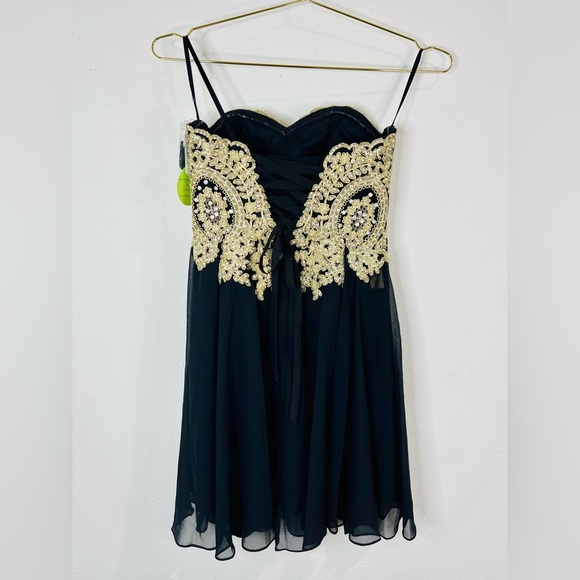 Windsor Women's Black Gold Strapless Dress Size Small Prom Homecoming Party - Picture 9 of 12